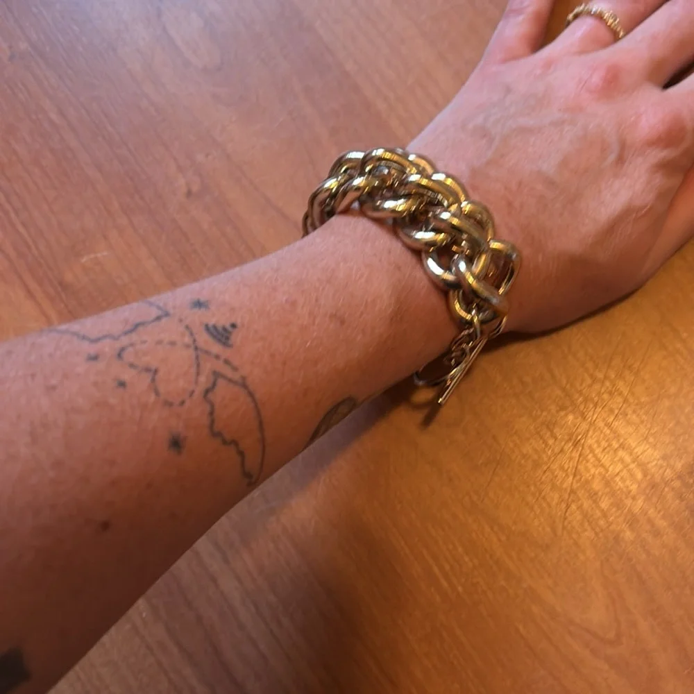 Express | Gold Double Linked Gaudy Bracelet | Hook Up Jewelry Accessory | Fancy